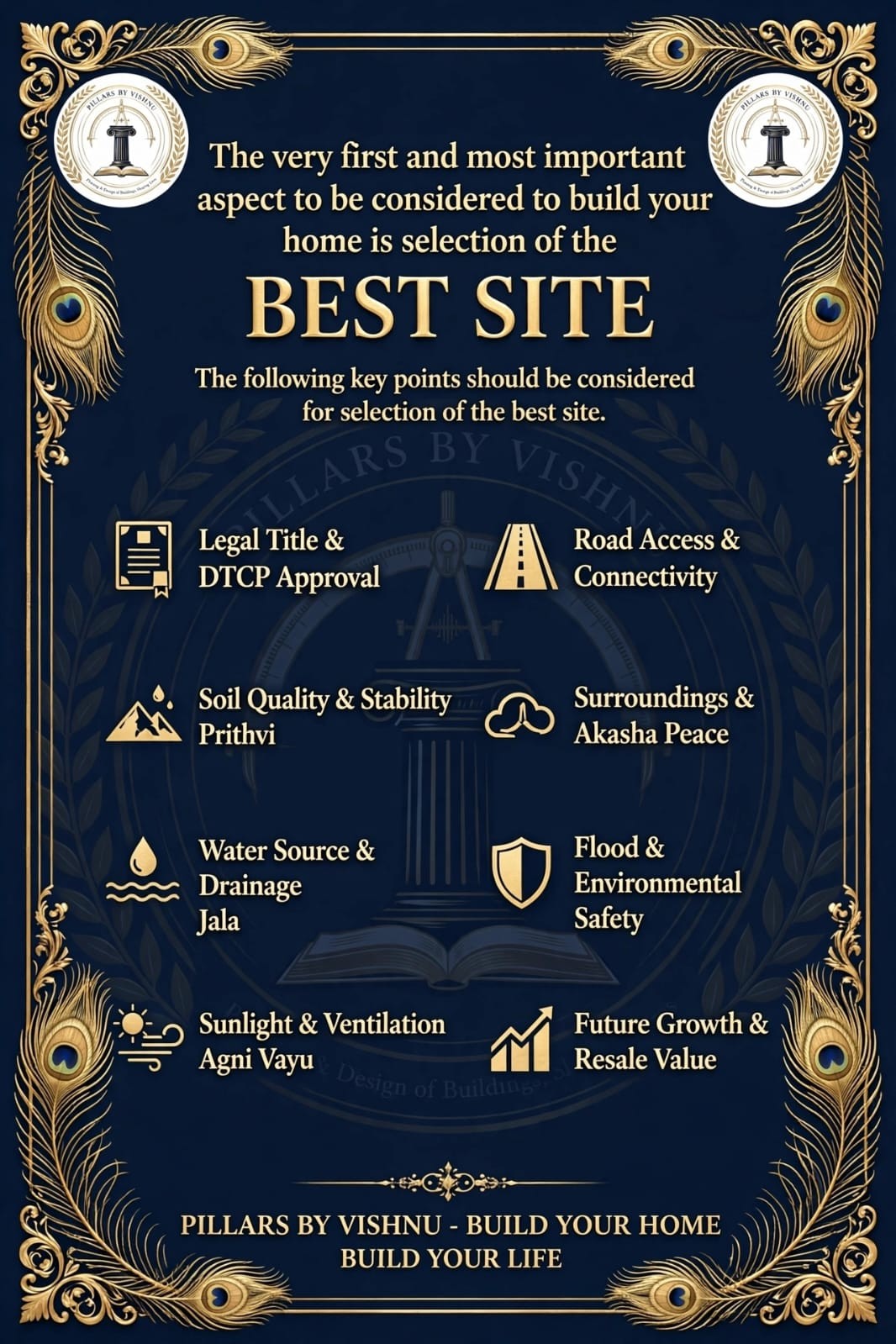 The very first and most important aspect to consider to build your home is selection of the Best Site - Pillars by Vishnu